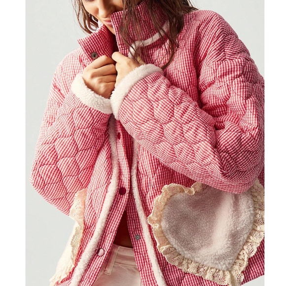 Cozy Colorful Quilted Lace Snap Button Puffer Coat Jacket - Picture 5 of 6
